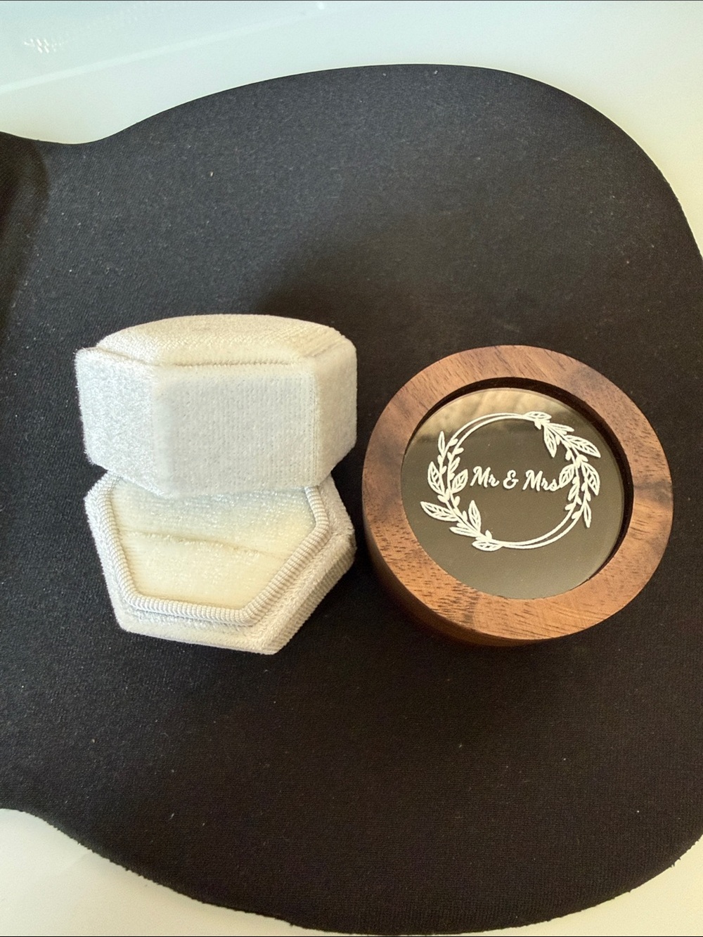 Mr & Mrs Wooden + White Ring Boxes